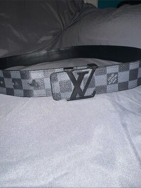 Louis Vuitton Damier Graphite Checkerboard Black Belt with LV Buckle